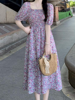 Women's Tea Dress Casual Square Neck Short Sleeve Ditsy Floral Maxi Long Dress Daily main image 7