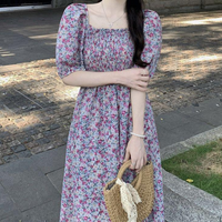Women's Tea Dress Casual Square Neck Short Sleeve Ditsy Floral Maxi Long Dress Daily main image 5