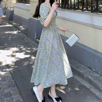 Women's Tea Dress Casual Square Neck Short Sleeve Ditsy Floral Maxi Long Dress Daily main image 6