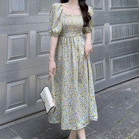 Women's Tea Dress Casual Square Neck Short Sleeve Ditsy Floral Maxi Long Dress Daily main image 1