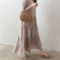 Women's Regular Dress Simple Style Round Neck Short Sleeve Solid Color Maxi Long Dress Holiday Daily main image 3