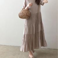 Women's Regular Dress Simple Style Round Neck Short Sleeve Solid Color Maxi Long Dress Holiday Daily main image 5