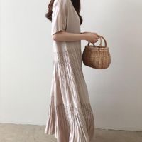 Women's Regular Dress Simple Style Round Neck Short Sleeve Solid Color Maxi Long Dress Holiday Daily main image 4