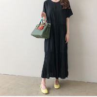 Women's Regular Dress Simple Style Round Neck Short Sleeve Solid Color Maxi Long Dress Holiday Daily main image 1