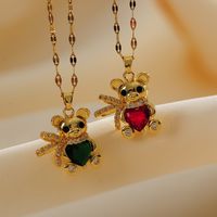 Copper Gold Plated Simple Style Classic Style Plating Inlay Bear Zircon Pendant Necklace main image 4