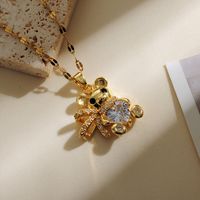 Copper Gold Plated Simple Style Classic Style Plating Inlay Bear Zircon Pendant Necklace main image 7