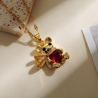 Copper Gold Plated Simple Style Classic Style Plating Inlay Bear Zircon Pendant Necklace main image 6