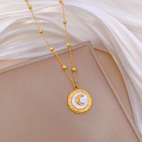 Titanium Steel IG Style Exaggerated Modern Style Inlay Moon Shell Pendant Necklace main image 5
