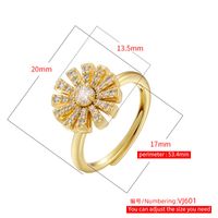 Wholesale Luxurious Shiny Petal Copper Plating Inlay 18K Gold Plated Zircon Open Rings main image 2