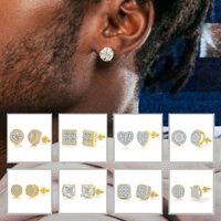 1 Pair Hip-Hop Geometric Inlay Sterling Silver Zircon Silver Plated Ear Studs main image 1