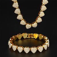 Casual Classic Style Heart Shape Alloy Plating Inlay Rhinestones 18K Gold Plated Men's Bracelets Necklace main image 5