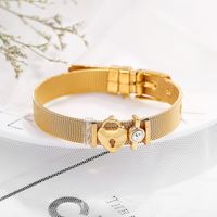 Casual Modern Style Letter 304 Stainless Steel 14K Gold Plated Alloy Rhinestones Wristband Bangle In Bulk main image 5