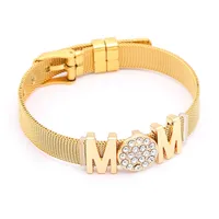 Casual Modern Style Letter 304 Stainless Steel 14K Gold Plated Alloy Rhinestones Wristband Bangle In Bulk sku image 6