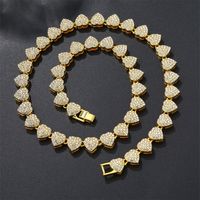 Casual Classic Style Heart Shape Alloy Plating Inlay Rhinestones 18K Gold Plated Men's Bracelets Necklace main image 2