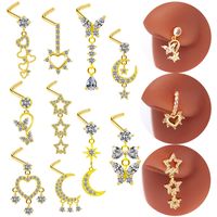 1 Piece Nose Rings & Studs Simple Style Classic Style Heart Shape Butterfly Stainless Steel Titanium Steel Copper Plating Inlay Rhinestones Zircon Gold Plated Nose Rings & Studs main image 1