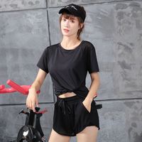 Classic Style Sports Solid Color Spandex Polyester Round Neck Tracksuit T-shirt Shorts Suits main image 5