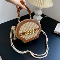 Frau Mittel Pu-Leder Stroh Einfarbig Ferien Hülse Sperren Handtasche main image 6