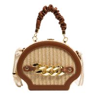 Women's Medium Pu Leather Straw Solid Color Vacation Shell Lock Clasp Handbag main image 5