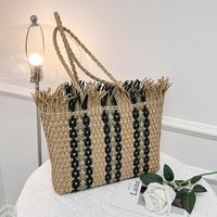 Women's Medium Straw Stripe Vacation Square Open Straw Bag sku image 1