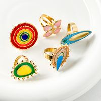 Lady Modern Style Sweet Rainbow Water Droplets Flower 304 Stainless Steel Turquoise Open Rings In Bulk main image 5