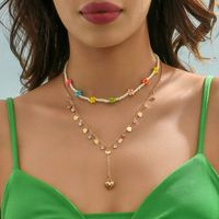 Simple Style Classic Style Flower Seed Bead Zinc Alloy Beaded Plating Women's Layered Necklaces sku image 1