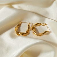 1 Pair IG Style Elegant Modern Style Waves 304 Stainless Steel 18K Gold Plated Hoop Earrings main image 6