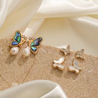 1 Pair Elegant Sweet Butterfly Inlay Freshwater Pearl Shell Copper Shell Zircon 18K Gold Plated Drop Earrings main image 7