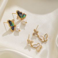 1 Pair Elegant Sweet Butterfly Inlay Freshwater Pearl Shell Copper Shell Zircon 18K Gold Plated Drop Earrings main image 1