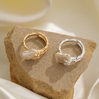 Vacation Butterfly Freshwater Pearl Copper 18K Gold Plated Silver Plated Open Rings In Bulk main image 2