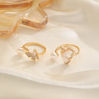 Vacation Butterfly Freshwater Pearl Shell Copper 18K Gold Plated Freshwater Pearl Shell Zircon Open Rings In Bulk main image 1