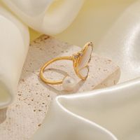Vacation Butterfly Freshwater Pearl Shell Copper 18K Gold Plated Freshwater Pearl Shell Zircon Open Rings In Bulk main image 2