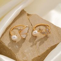 Vacation Butterfly Freshwater Pearl Shell Copper 18K Gold Plated Freshwater Pearl Shell Zircon Open Rings In Bulk main image 4