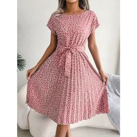 Women's Floral Dress Elegant Classic Style Round Neck Short Sleeve Ditsy Floral Midi Dress Casual Holiday main image 1