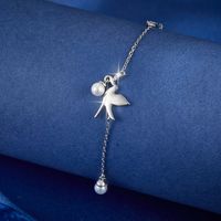 Sterling Silver White Gold Plated Vacation Romantic Plating Inlay Bird Artificial Pearls Zircon Bracelets main image 1