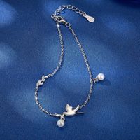 Sterling Silver White Gold Plated Vacation Romantic Plating Inlay Bird Artificial Pearls Zircon Bracelets main image 4