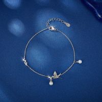 Argent Sterling Or Blanc Plaqué Vacances Romantique Placage Incruster Oiseau Perles Artificielles Zircon Bracelets main image 3