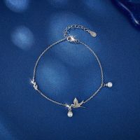 Sterling Silver White Gold Plated Vacation Romantic Plating Inlay Bird Artificial Pearls Zircon Bracelets main image 3