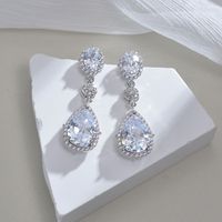 1 Pair Elegant Classic Style Streetwear Water Droplets Inlay Titanium Steel Zircon Drop Earrings sku image 2