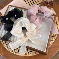 Women's Princess Cute Sweet Pearl Cloth Pearl Bowknot Hair Tie main image 3