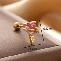 1 Piece IG Style French Style Simple Style Pistol Heart Shape Key Inlay Copper Zircon Ear Studs main image 3