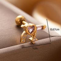 1 Piece IG Style French Style Simple Style Pistol Heart Shape Key Inlay Copper Zircon Ear Studs main image 4