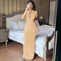 Women's Sheath Dress Sexy V Neck Pleated Hollow Out Short Sleeve Solid Color Maxi Long Dress Daily sku image 10