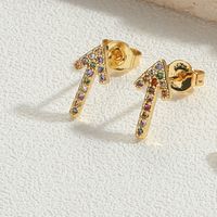 1 Pair Simple Style Geometric Lips Arrow Inlay Copper Zircon 14K Gold Plated Ear Studs sku image 3