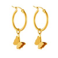 1 Pair Vintage Style Butterfly Plating Stainless Steel 18K Gold Plated Drop Earrings main image 3