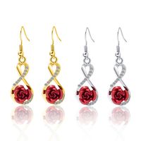 1 Pair Elegant Vintage Style French Style Rose Inlay Alloy Rhinestones Drop Earrings main image 5