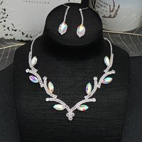 Artificial Crystal Copper Elegant Glam Leaves Rhinestones Jewelry Set sku image 5