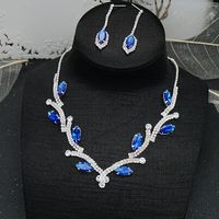 Artificial Crystal Copper Elegant Glam Leaves Rhinestones Jewelry Set sku image 3