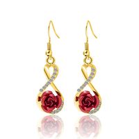 1 Pair Elegant Vintage Style French Style Rose Inlay Alloy Rhinestones Drop Earrings sku image 1