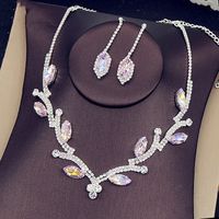 Artificial Crystal Copper Elegant Glam Leaves Rhinestones Jewelry Set sku image 2