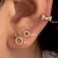 1 Piece IG Style Cute Simple Style Rabbit Circle Bow Knot Hollow Out Inlay Copper Zircon Ear Studs main image 1